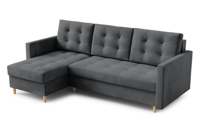 Corner sofa with sleeping function Plauton L-shaped with container universal Paros 06 velour