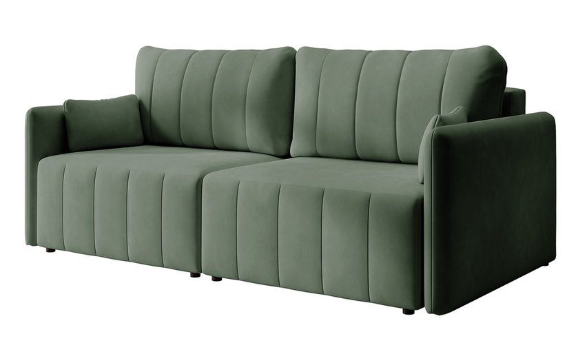 Pierre fold-out corner sofa with storage, light green, water-repellent velvet