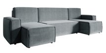 Copertino U-shaped corner sofa with sleeping function with storage, universal, grey, hydrophobic velvet