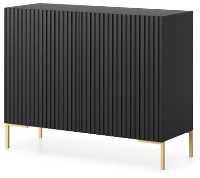 Lammelo two-door chest of drawers, 92 cm, black slats with gold legs