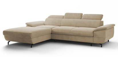 Corner sofa with sleeping function Lambo L-shaped Castel 15 with container, black legs, left-hand side