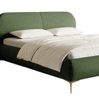 Upholstered bed 140x200 cm Ovalle with storage, metal frame, olive green, hydrophobic braid, gold legs