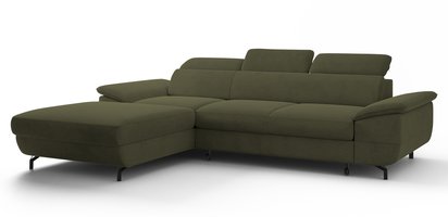 Corner sofa with sleeping function Lambo L-shaped Castel 39 with container, black legs, left-hand side