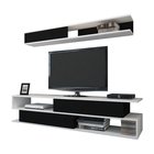 Jeffrey TV cabinet with black fronts and a wall shelf