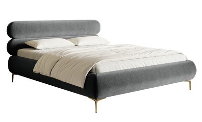 Upholstered bed 180x200 cm Roule with storage, metal frame Amon 11, hydrophobic velor, gold legs