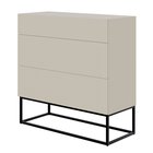 Veldio chest of drawers with a milled front and three drawers 90 cm Gray beige with black legs
