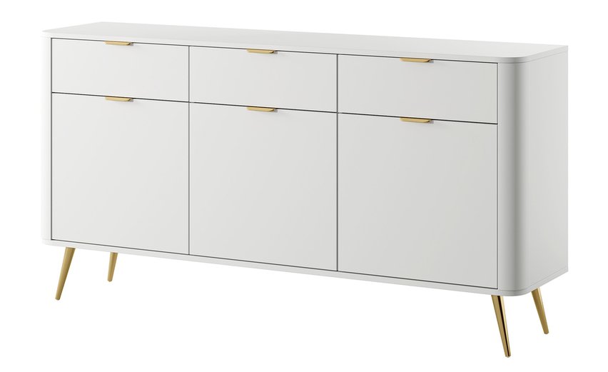 Oval three-door chest of drawers, 163.5 cm, white