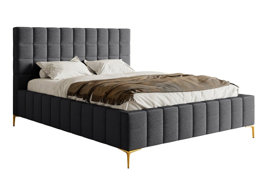 Upholstered bed 180x200 cm Szejlo with container, metal frame Raven 16 chenille