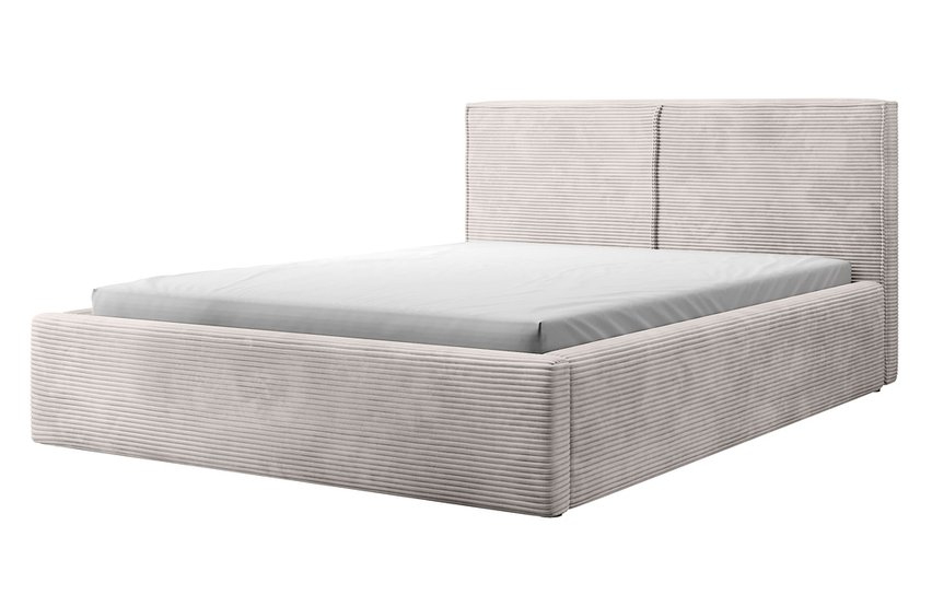 Upholstered bed 160/200 cm Farese dark beige Poso 02 with container and gas actuator corduroy