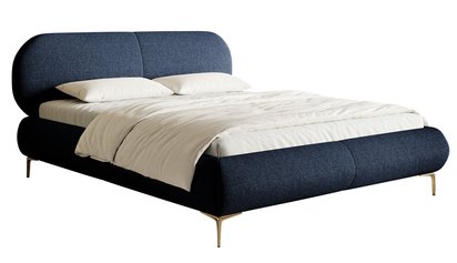 Upholstered bed 160x200 cm Ovalle, navy blue, hydrophobic braid, gold legs