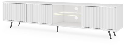 Bello TV cabinet with slatted fronts 175 cm white with LED and black legs