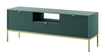 Vellore 154 cm green TV cabinet with grooved fronts, gold handles and NOVA RTV-154 frame