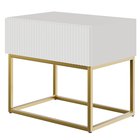 Veldio bedside table with milled front and drawer 50 cm White with gold legs (MILOMAR FRAME)