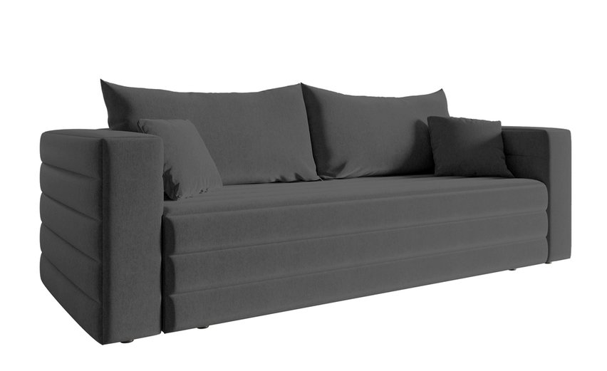 Three-seater sofa Lilla Amon 11 with a container in hydrophobic velor fabric, black legs