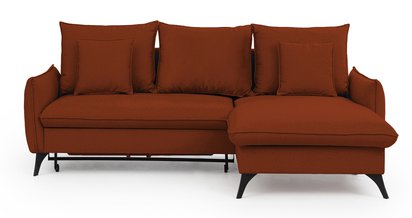 Corner sofa with sleeping function Cambiano L-shaped with container, red velvet, hydrophobic, right-hand side