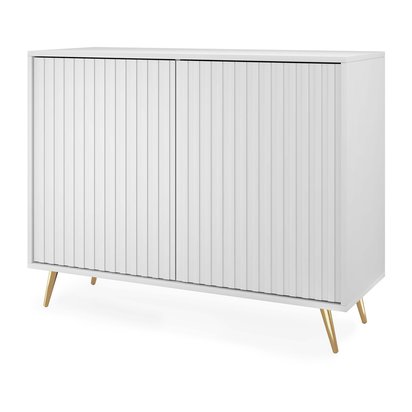 Bello chest of drawers with lamella fronts, 104 cm, white, with gold legs