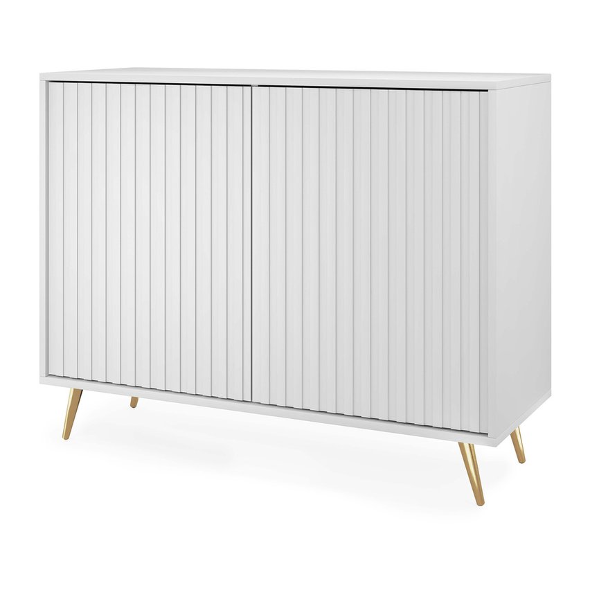 Bello chest of drawers with lamella fronts, 104 cm, white, with gold legs