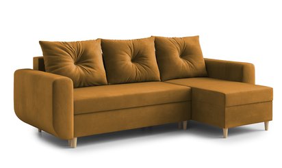 Corner sofa with sleeping function Lamarry L-shaped with storage universal mustard velvet