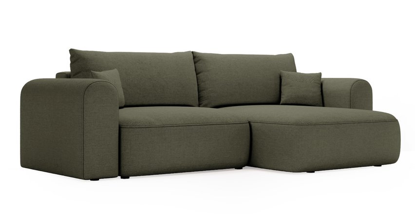 Sollano L-shaped corner sofa with sleeping function with container, universal, dark green, easy-to-clean chenille