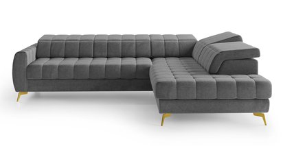 Corner sofa with sleeping function Pessi Castel 93 L-shaped with container and adjustable headrests easy-cleaning velvet right-hand side