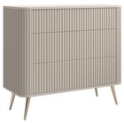 Ovarlo Chest of Drawers with Grooves and Three Drawers 93 cm Sand Beige with Gold Legs