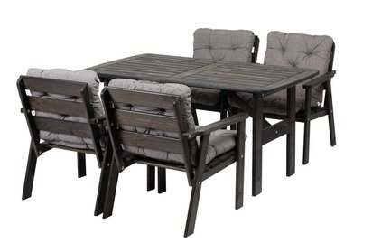 Avoints garden furniture set pine wood table with 4 chairs gray with gray cushions