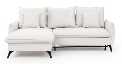 Corner sofa with sleeping function Cambiano L-shaped with storage cream in easy-clean fabric left-hand side