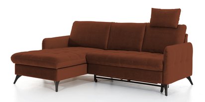 Corner sofa with sleeping function Casotti L-shaped with container and adjustable headrest ginger velvet hydrophobic left side