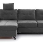 Buriano L-shaped corner sofa bed with storage and adjustable headrest, dark gray, easy-clean fabric, left-hand side