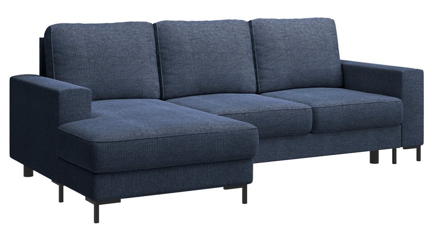 Mokpeo L-shaped corner sofa with sleeping function with two containers on black legs Sorella 77 chenille left-hand side