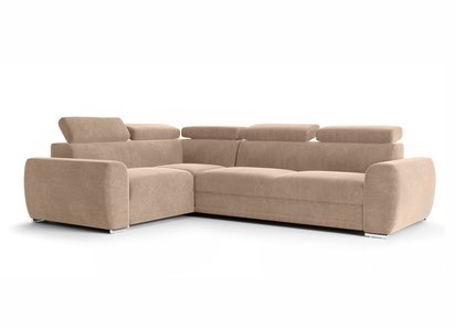 Corner sofa bed Danles L-shaped with five adjustable headrests and a left-hand container (Fabric: Element 06)