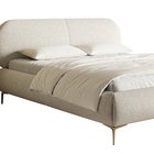 Upholstered bed 140x200 cm Ovalle with storage, light beige metal frame, hydrophobic braid, gold legs