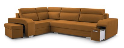 Umill L-shaped corner sofa with sleeping function with containers with a bar and a pouf Monolith 48 left-sided