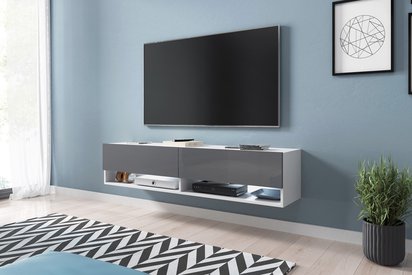 Wander TV Cabinet 140 cm (Matt White / Glossy Gray, LED)