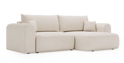 Sollano L-shaped corner sofa with sleeping function with a container, universal cream chenille