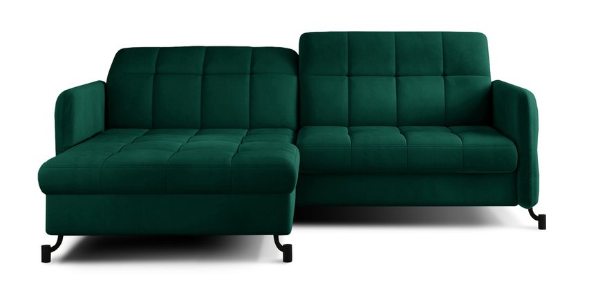 Clainlo L-shaped corner sofa with sleeping function with storage and adjustable headrest, green hydrophobic velvet, left-hand side