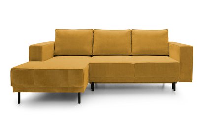 Rodario mini mustard corner sofa with sleeping function with left-hand corduroy container