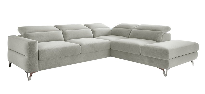 Pomello L-shaped corner sofa with sleeping function with storage and adjustable headrests Letto 83 easy-cleaning velvet right-hand side