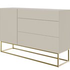 Veldio single-door chest of drawers with a milled front and three drawers 140 cm Gray beige with gold legs