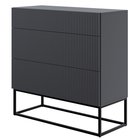 Veldio chest of drawers with a milled front and three drawers 90 cm Black with black legs