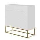 Veldio Chest of Drawers with Milled Front and Three Drawers 90 cm White with Gold Legs