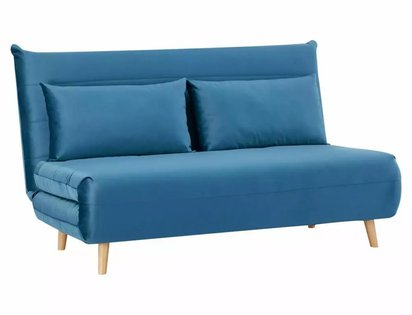 Spike II blue velvet/beech double sofa bed