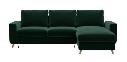 Almirante L-shaped corner sofa with sleeping function with storage, universal, dark green, hydrophobic velvet