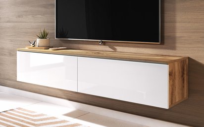 TV Cabinet Kane 140 cm (Wotan Oak / Gloss White, LED)