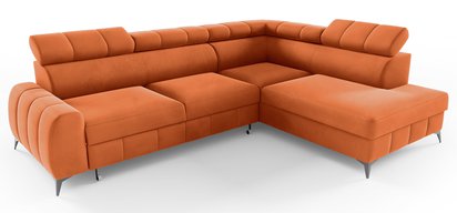 Corner sofa with sleeping function London L-shaped right side with container Kronos 40 velour