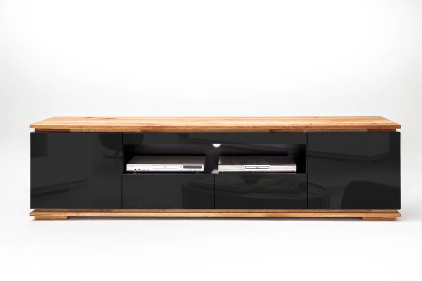 Bridder TV Cabinet 202 cm Gloss Black/Oak