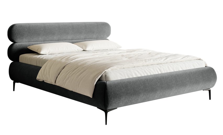 Upholstered bed 180x200 cm Roule Amon 11 hydrophobic velvet black legs black legs