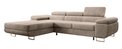 Ganta L-shaped corner sofa with sleeping function with container Poso 02 left-hand corduroy