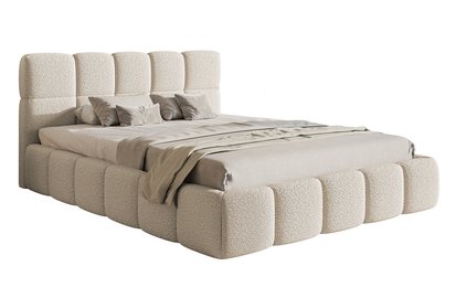 Upholstered bed 200x200 cm Cloudy with storage, light beige boucle