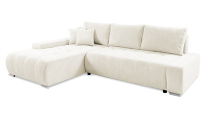 Corner sofa with sleeping function Magliano L-shaped with storage cream corduroy left-hand side